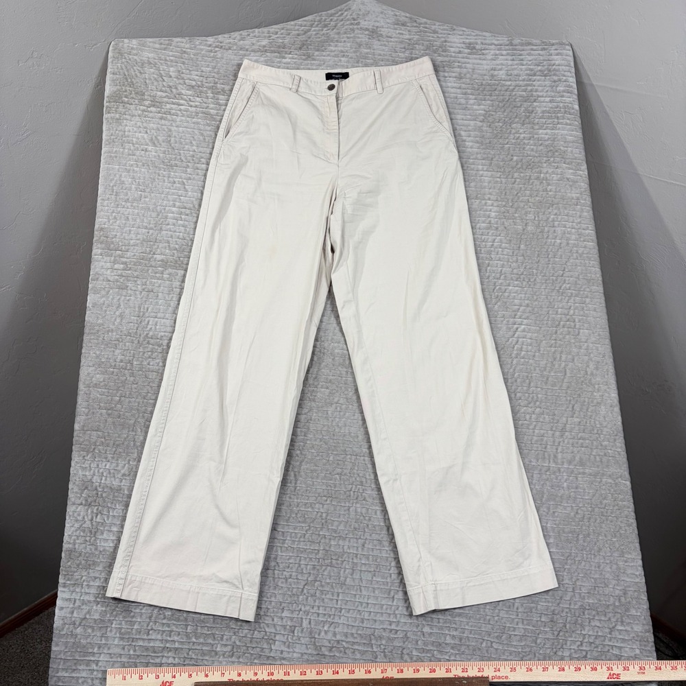 Theory Patton Wide Leg Trousers Beige Cotton Stretch Pants O0504208 Size 6